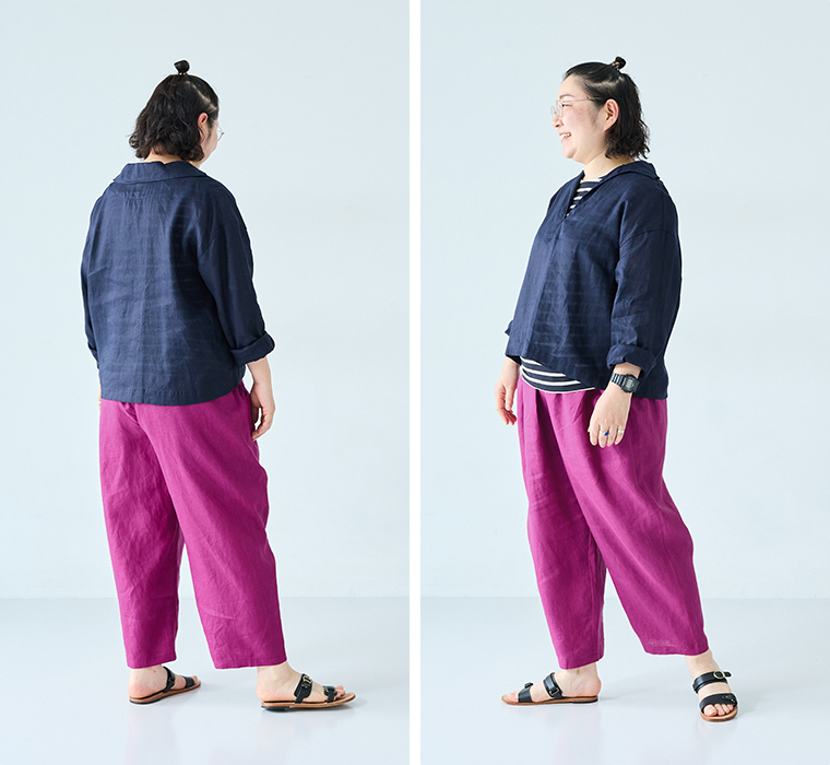 ista-ire よくばりパンツスタッフ着用  155cm～160cm ラズベリー 全身横後ろ