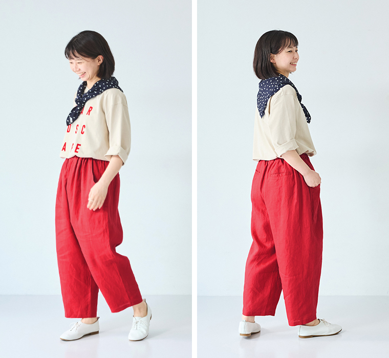 ista-ire よくばりパンツスタッフ着用  155cm～160cm トマト 全身横後ろ