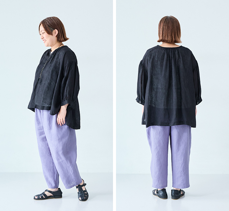 ista-ire よくばりパンツスタッフ着用  155cm～160cm スミレ 全身横後ろ
