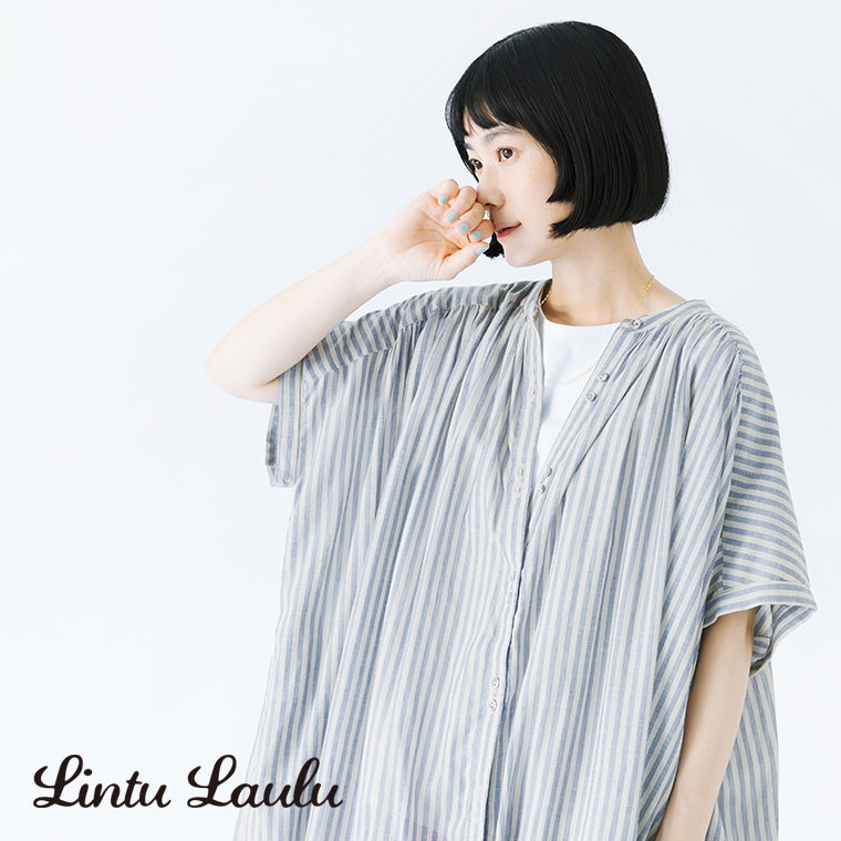  Lintu Laulu フレンチスリーブギャザーワンピース