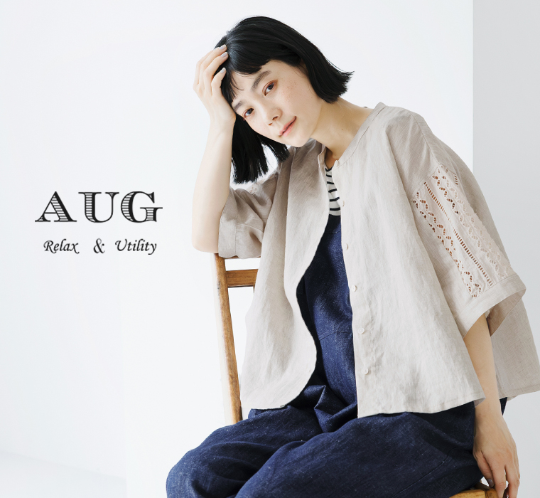 AUG リネン袖レースブラウス