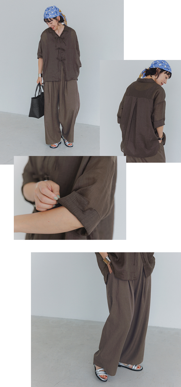 玄長なおこさんコラボブラウス＆パンツ着用の詳細カット