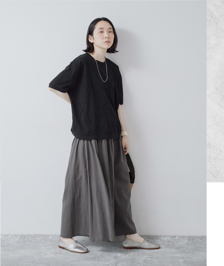 corail リネンコットンギャザーワイドパンツ