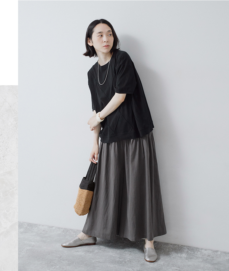 corail リネンコットンギャザーワイドパンツ