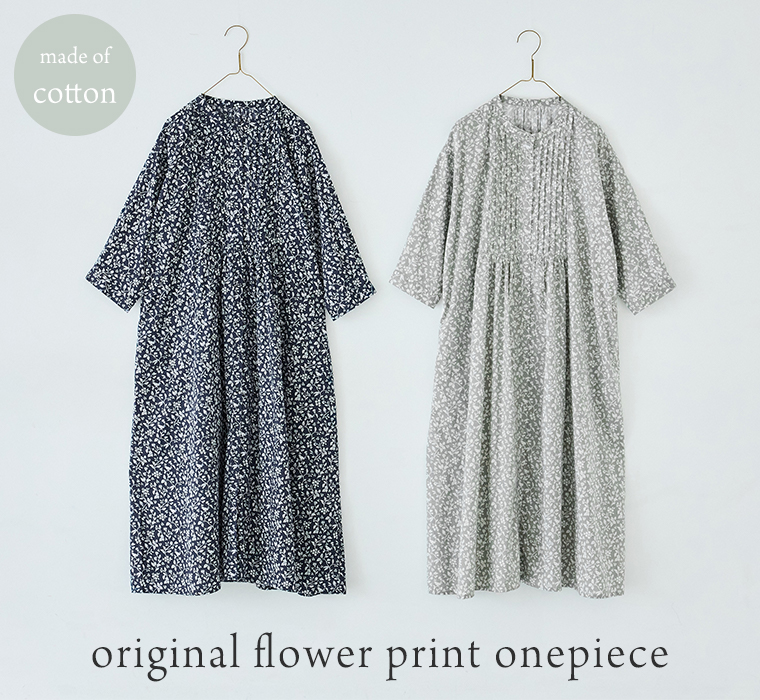 blue willow コットンオリジナル花柄プリントワンピース 壁掛け