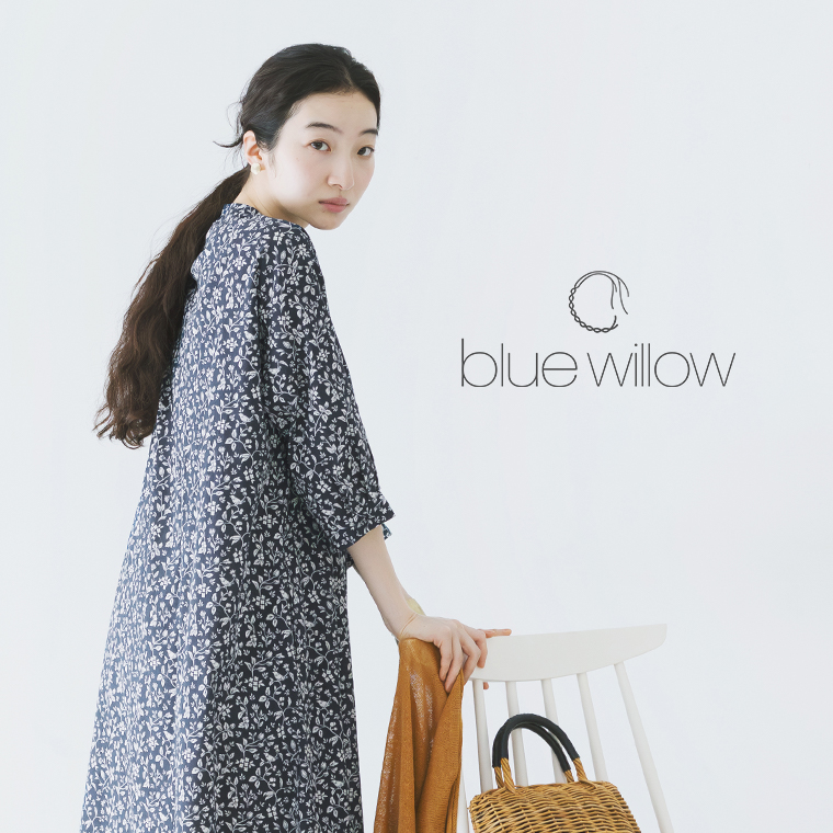 blue willow コットンオリジナル花柄プリントワンピース