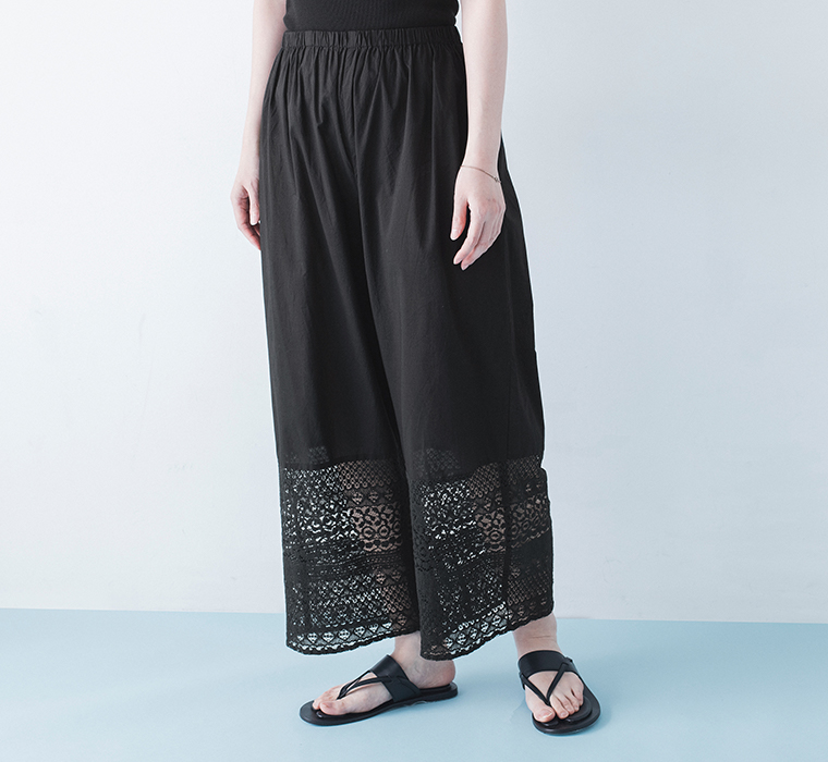 &yarn 裾レースぺチパンツ ブラック 下半身寄り