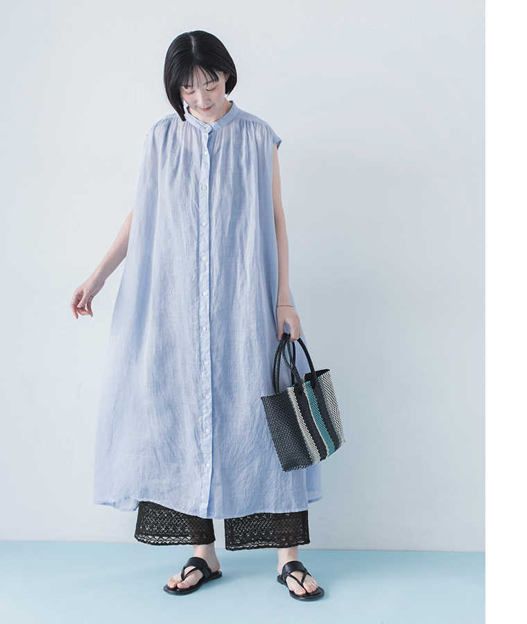 &yarn 裾レースぺチパンツ ブラック ワンピース合わせ 全身前