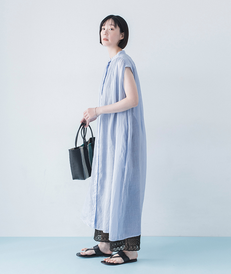 &yarn 裾レースぺチパンツ ブラック ワンピース合わせ 全身横