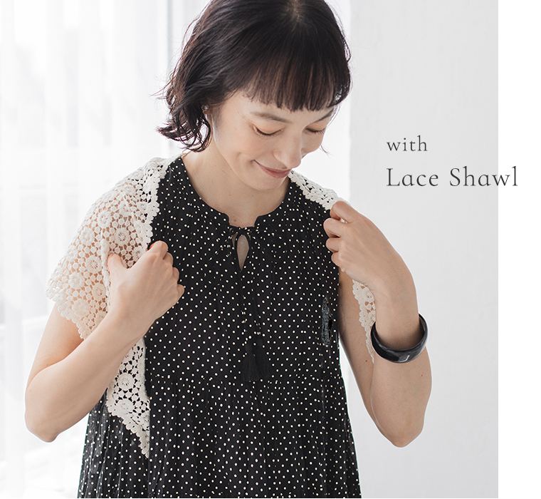 &yarn ノースリーブドットワンピース ショール合わせ