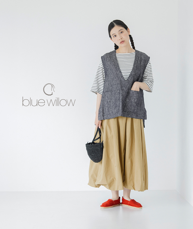 リネン100％の涼やかな素材【 blue willow 】夏にぴったりのVネックベスト