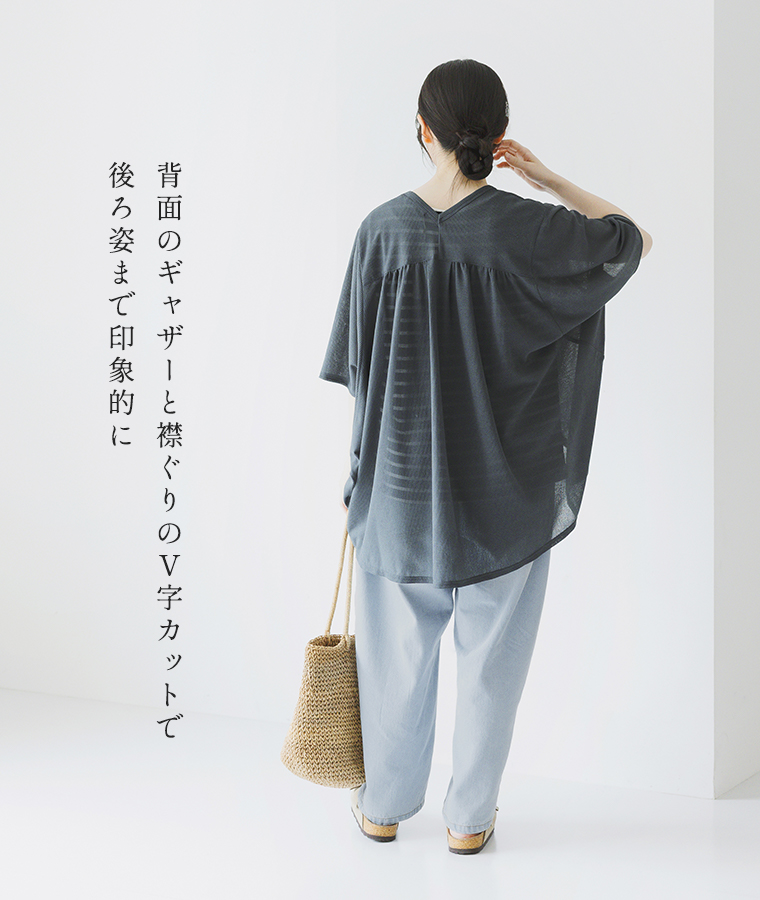 ドライワッフルモモンガカーディガンを後ろから着用したバックスタイル画像