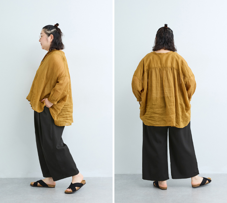 &yarn 玄長なおこさんコラボ　凛としてはけるパンツ スタッフ着用 158cm FPサイズ着用 全身横後ろ