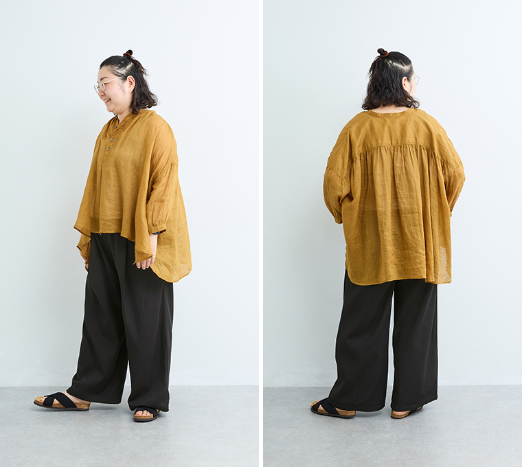&yarn 玄長なおこさんコラボ　凛としてはけるパンツ スタッフ着用 158cm FTサイズ着用 全身横後ろ