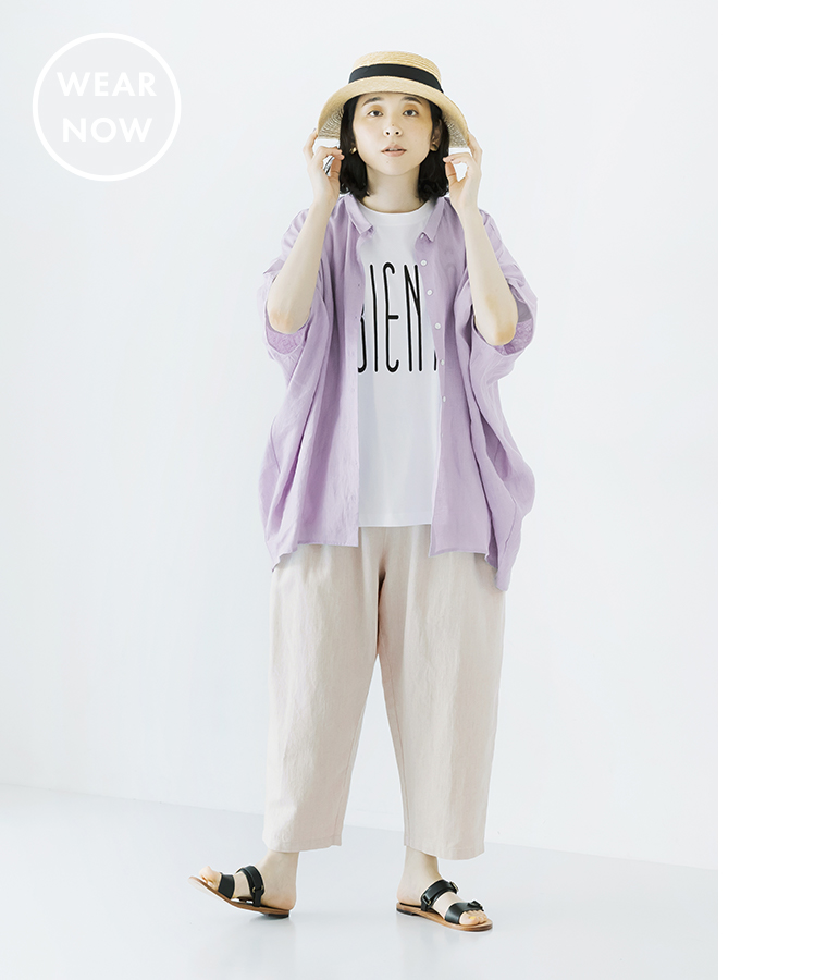 ista-ire 甘撚りコットンリネンデニム よくばりパンツ  キナリ 夏コーデ 全身横