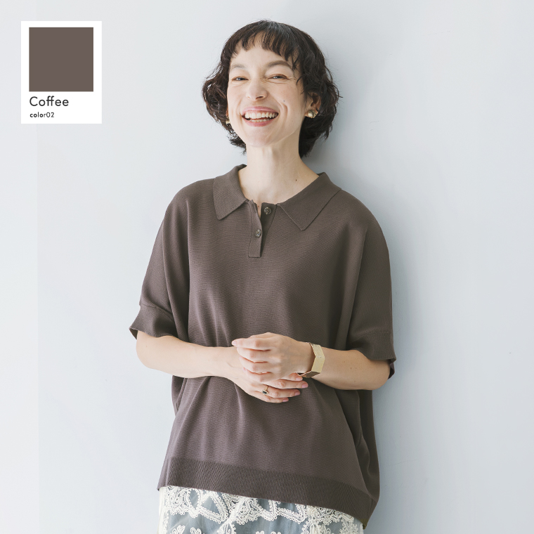&yarn 洗えるニットポロシャツ コーヒー