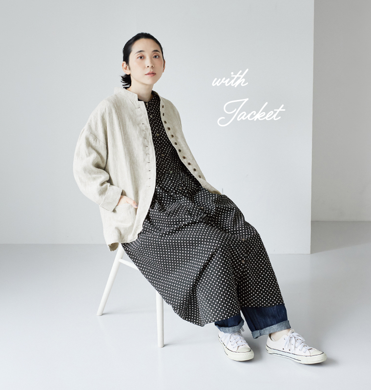 ista-ire ぽこぽこ生地の涼やかドットギャザーワンピース ジャケット合わせ