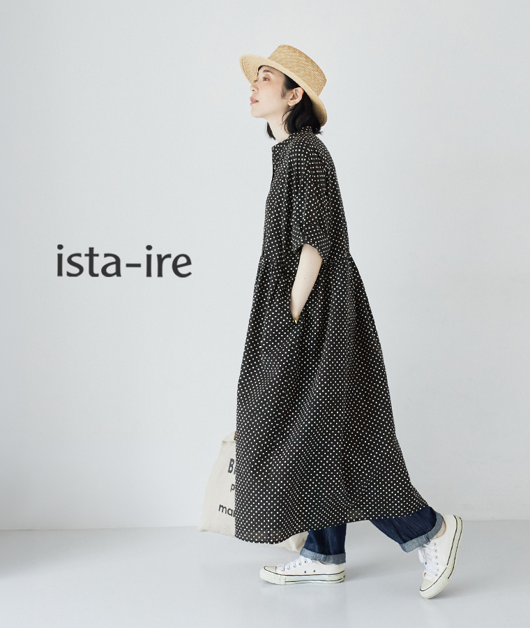 ista-ire ぽこぽこ生地の涼やかドットギャザーワンピース
