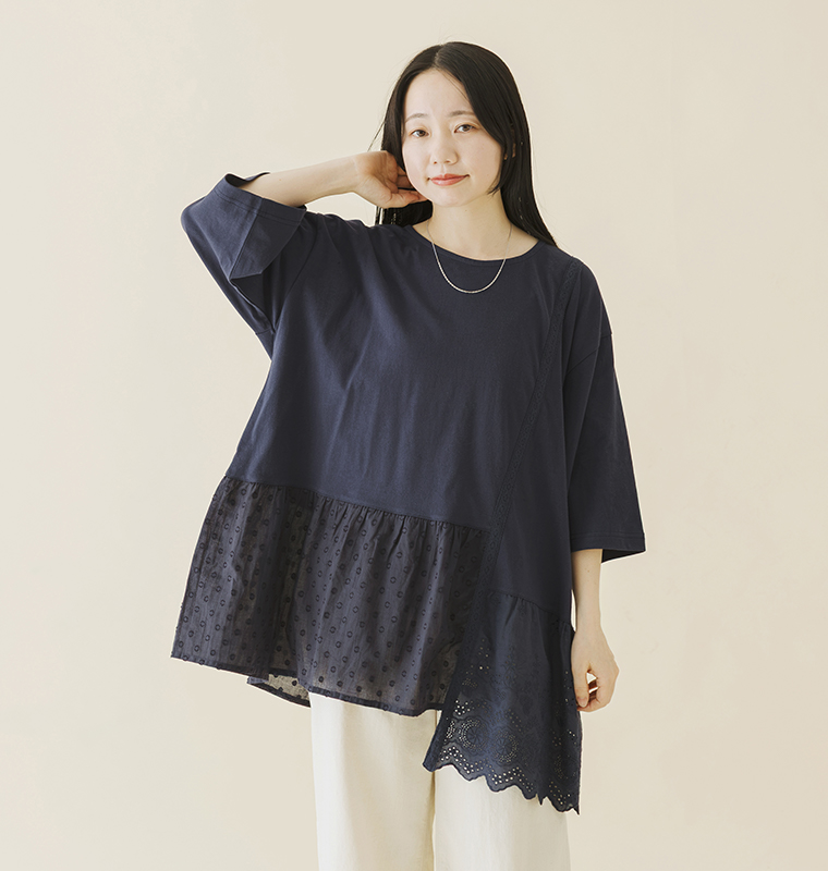 布帛切替6分袖チュニック｜NUEVO BLANCA（ヌエヴォブランカ）の商品詳細