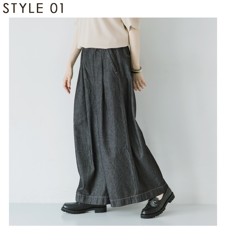 Lintu Laulu　デニムタックワイドパンツ スミクロ
