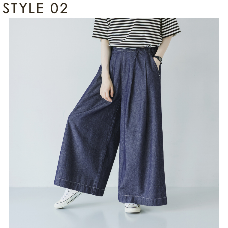 Lintu Laulu　デニムタックワイドパンツ ダークネイビー