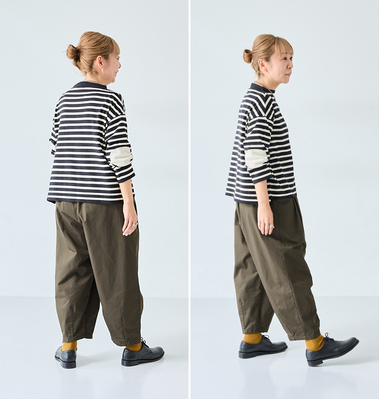 Lintu Laulu いつものまあるいチノパンツ スタッフ着用 ダークブラウン 全身横後ろ
