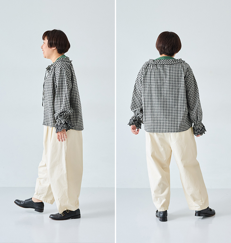 Lintu Laulu いつものまあるいチノパンツ スタッフ着用 アイボリー 全身横後ろ