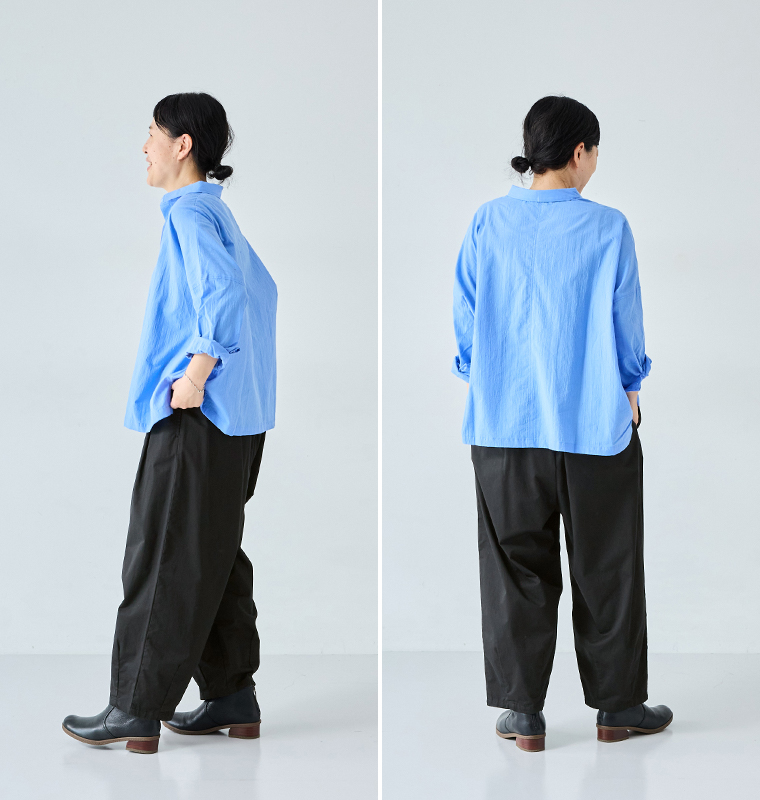 Lintu Laulu いつものまあるいチノパンツ スタッフ着用 ブラック 全身横後ろ
