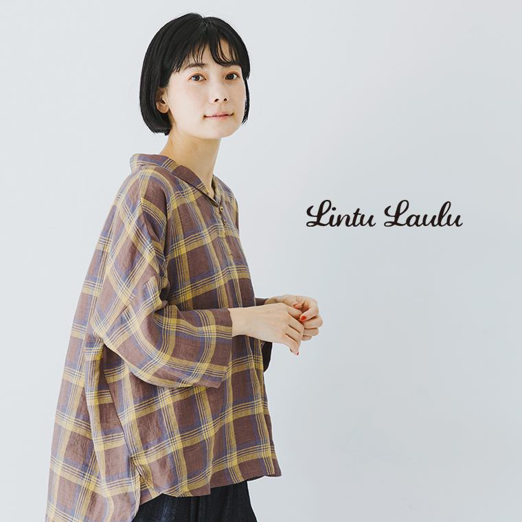 &yarn 100％リネンチェックショールカラーブラウス
