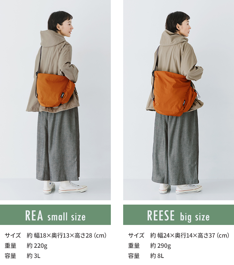 REAとREESEの着用サイズ比較イメージ