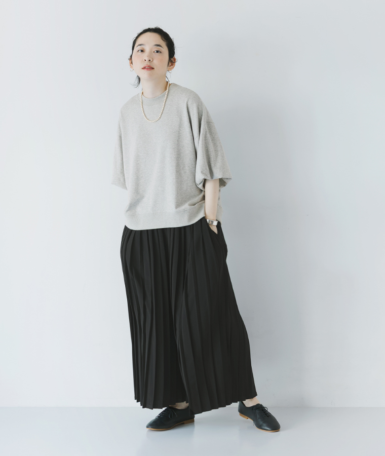 &yarn 袖バルーン裏毛プルオーバー 杢グレー 全身前