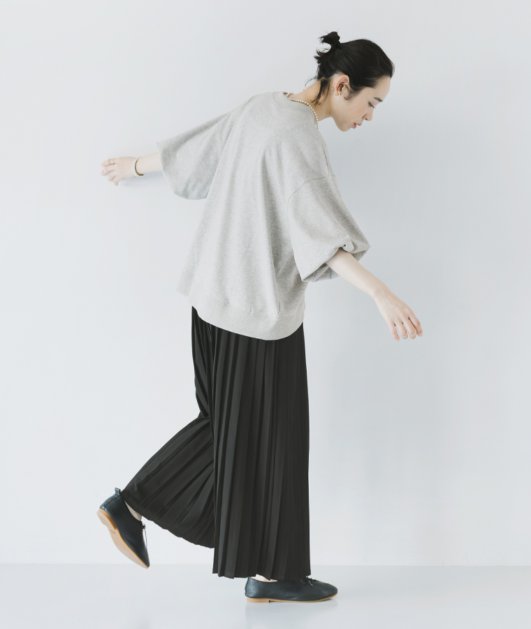 &yarn 袖バルーン裏毛プルオーバー 杢グレー 全身後ろ