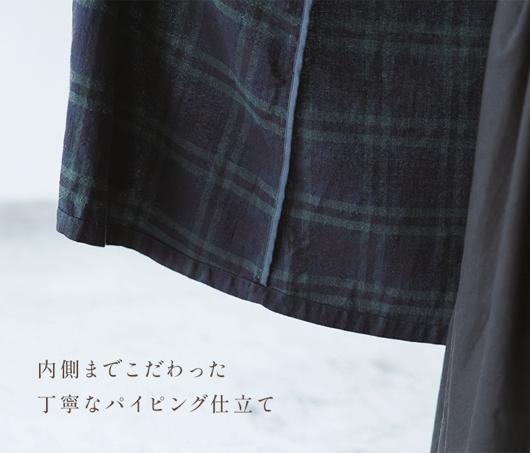 ista-ire 金子敦子さんコラボ コットンシルクどこでもコート（タータンチェック）の後ろスリットディテール
