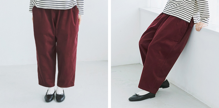 ista-ire もっと選べるコーデュロイよくばりパンツ(ヤキイモ)のパンツ寄り前横