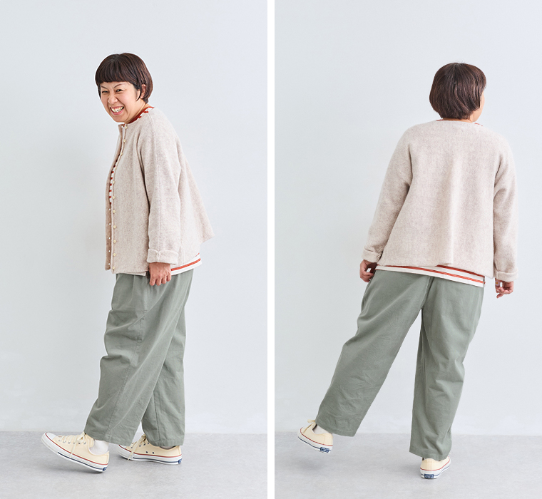 ista-ire コーデュロイよくばりパンツスタッフ着用