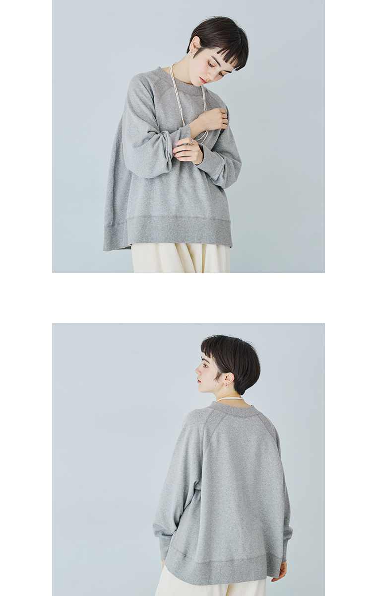 UNPLE 裏起毛モックネックプルオーバー(杢グレー)の上半身前後
