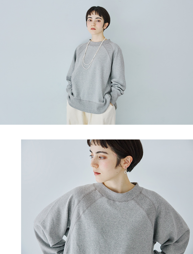 UNPLE 裏起毛モックネックプルオーバー(杢グレー)の切り替え寄り