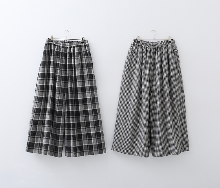 ichi コットンリネン起毛チェックパンツ（チェック・ギンガムチェック）のカラー展開商品画像