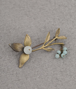 実揺らし真鍮ブローチ(天然石-ONESIZE)