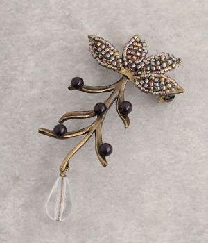 ビーズ×真鍮ぷりぷりブローチ(チャコール-ONESIZE)