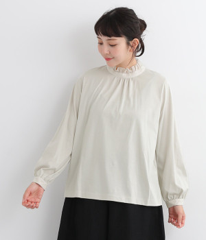 フリルカラーブラウス(グレージュ-ONESIZE)