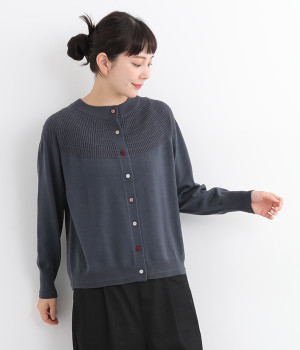 キュウシンリブカラフル釦カーディガン(ネイビーグレー-ONESIZE)