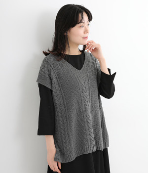 コットンリリヤーン縄柄ベスト(グレー-ONESIZE)