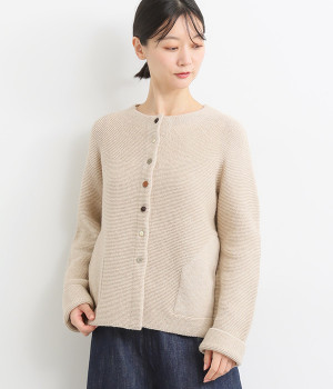 リシェスガーダー配色釦カーディガン(ベージュ-ONESIZE)