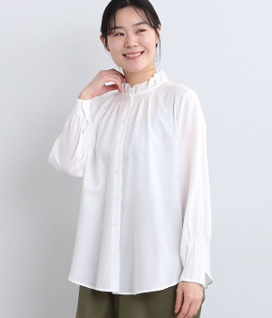 コットンフリルブラウス(オフ-ONESIZE)