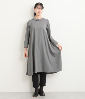 きれいめAラインワンピース(グレー-ONESIZE)