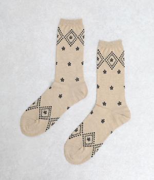 ドット格子花柄ソックス