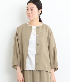 nume ツイードノーカラーコート Lサイズ ベージュ 花柄 ウール