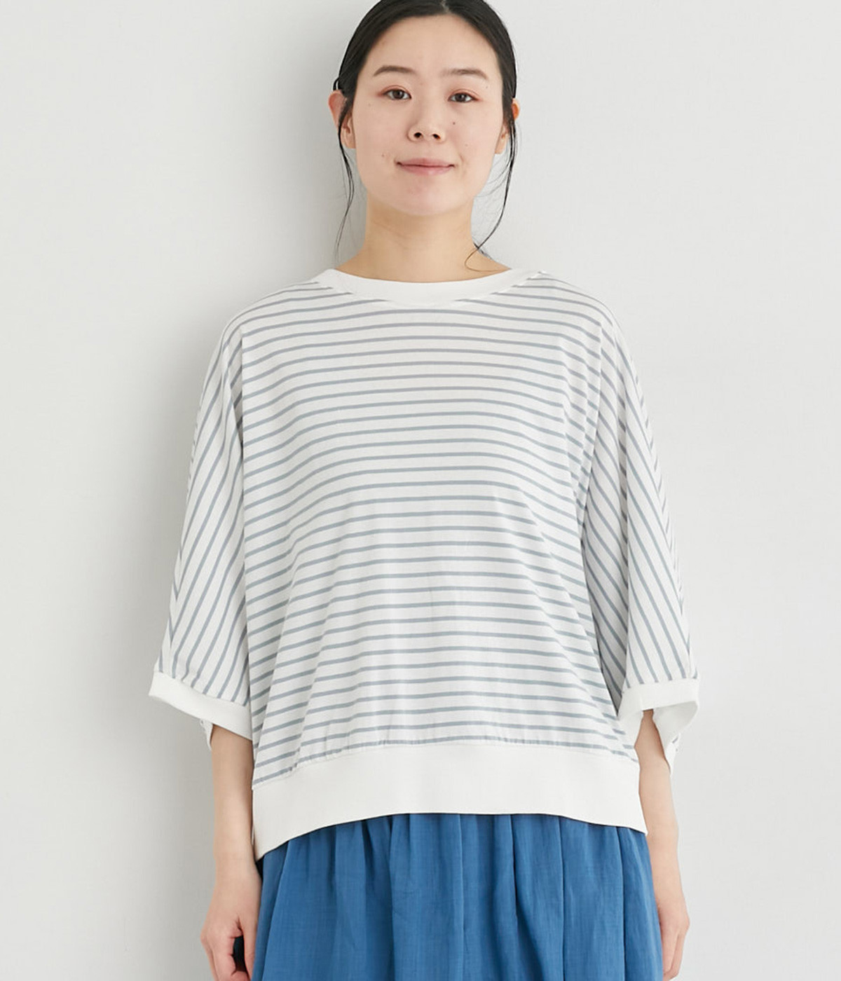 ボーダーセミシルケット天竺Tシャツ