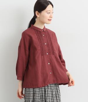 コットンリネンミニ襟ピンタックシャツ